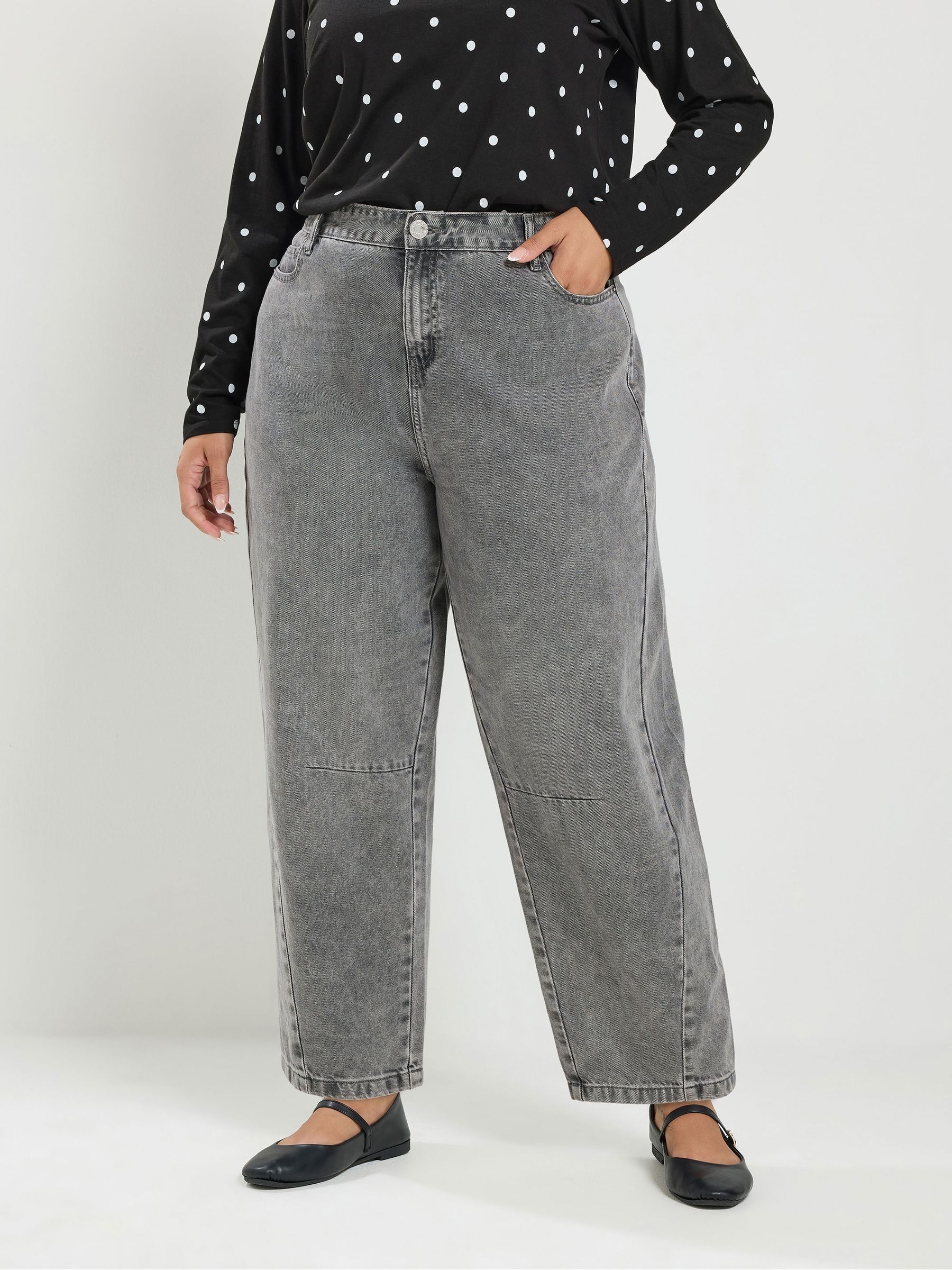 Yours Women's Barrel Leg Jeans in Mid Grey | Size: 30-32 - Image 3
