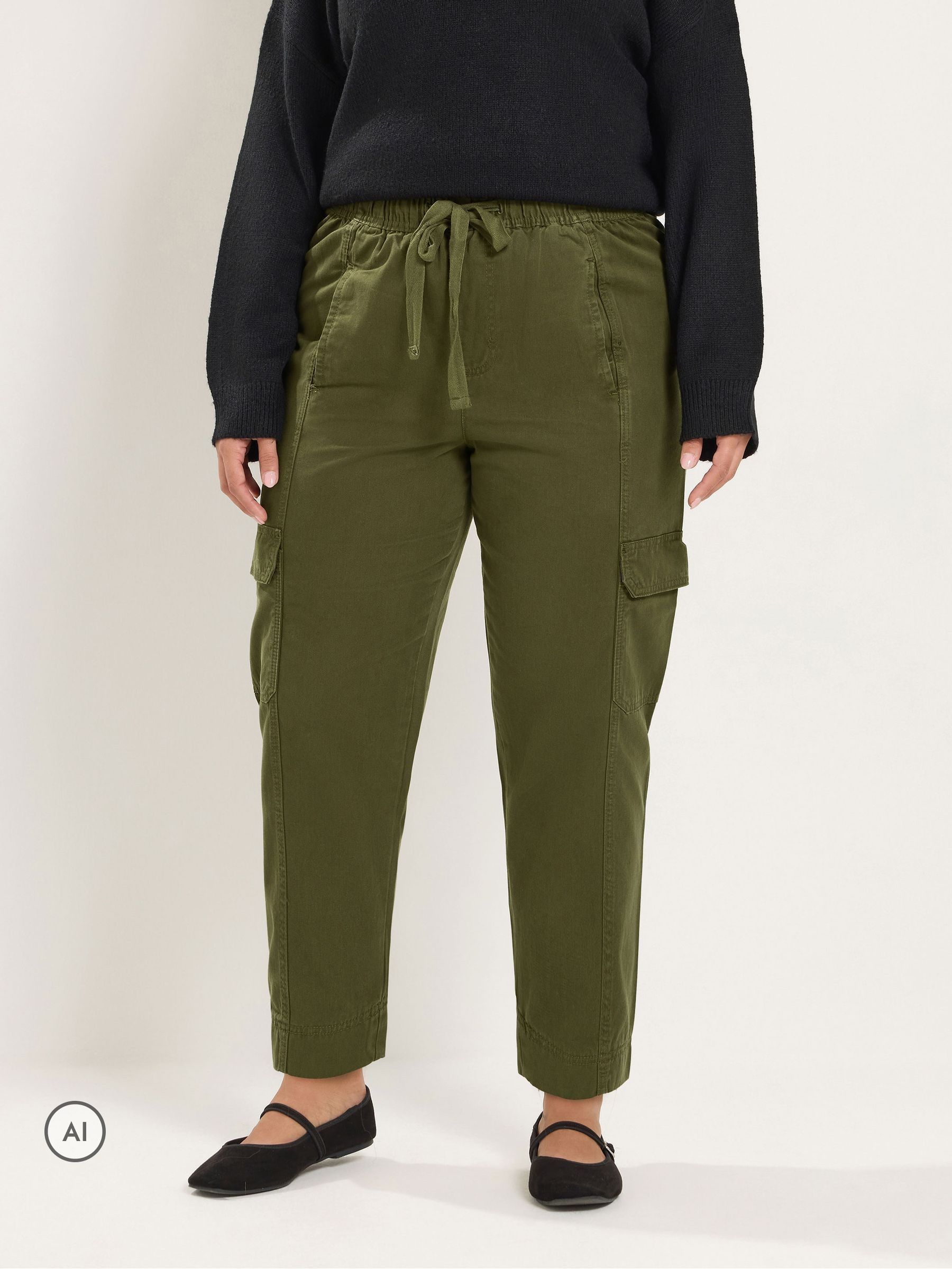 Yours Women's Olive Twill Tapered Trousers In | Size: 30-32 - Image 6