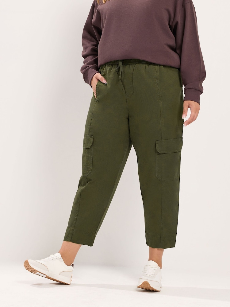 Verde - Yours Curve Twill Tapered Trousers - Imaginea 1 din 6