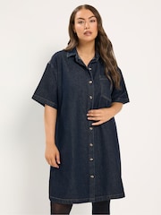 Yours Curve Blue Denim Shirt Dress - Image 1 of 6