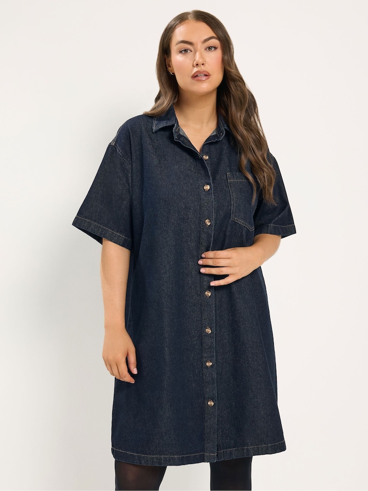 Yours Curve Blue Denim Shirt Dress - Image 1 of 6 Yours Curve Blue Denim Shirt Dress - Image 1 of 6