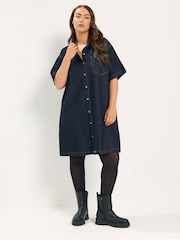 Yours Curve Blue Denim Shirt Dress - Image 2 of 6