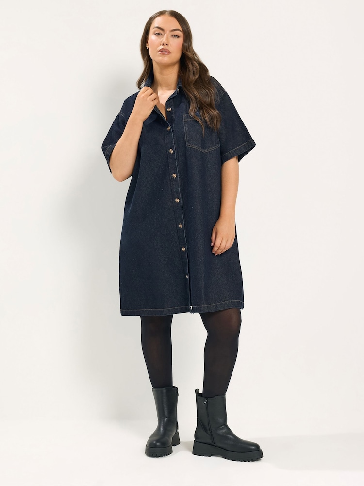 Yours Curve Blue Denim Shirt Dress - Image 2 of 6 Yours Curve Blue Denim Shirt Dress - Image 2 of 6