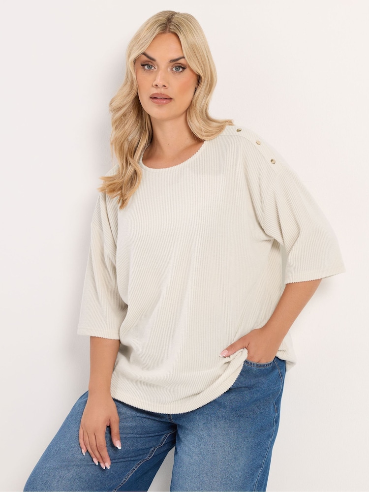 Yours Curve Natural Ribbed Studded Top - Image 1 of 6