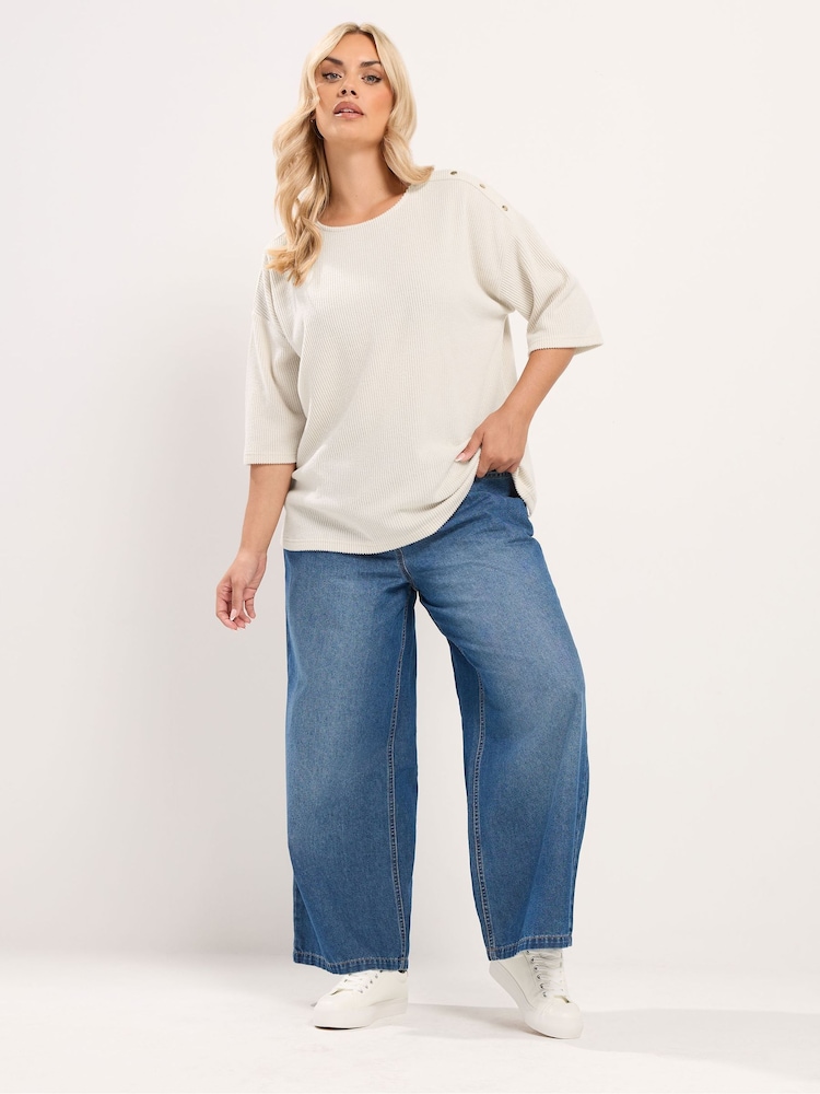 Yours Curve Natural Ribbed Studded Top - Image 2 of 6