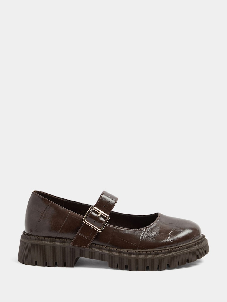 Yours Curve Brown Extra Wide Fit Faux Leather Chunky Mary Jane Shoes - Image 2 of 5 Yours Curve Brown Extra Wide Fit Faux Leather Chunky Mary Jane Shoes - Image 2 of 5