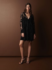 Black Premium Long Sleeve Lace Mini Dress - Image 2 of 7