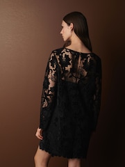 Black Premium Long Sleeve Lace Mini Dress - Image 4 of 7