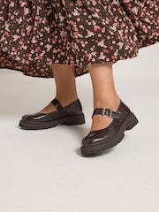 Yours Curve Brown Wide Fit Chunky Mary Janes Shoes - Image 1 of 5