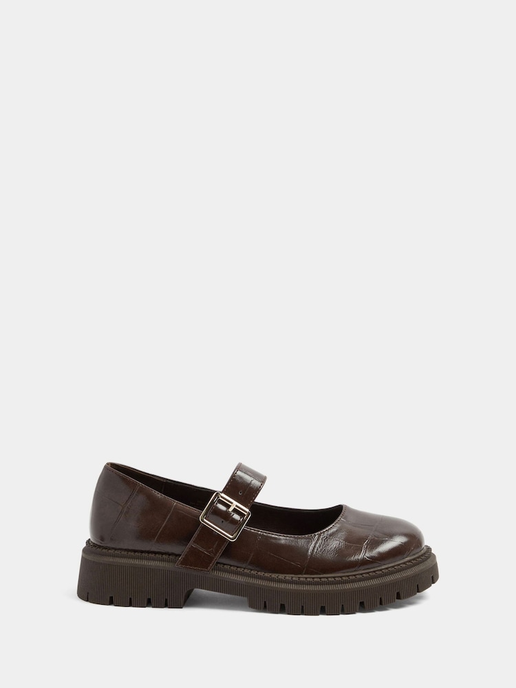 Yours Curve Brown Wide Fit Chunky Mary Janes Shoes - Image 2 of 5 Yours Curve Brown Wide Fit Chunky Mary Janes Shoes - Image 2 of 5