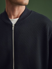 Navy Blue Texture Bomber Jacket - Image 1 of 10