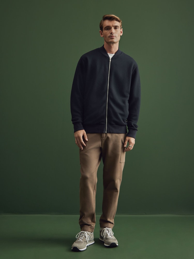 Navy Blue Texture Bomber Jacket - Image 2 of 10