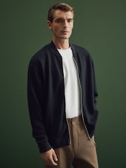 Navy Blue Texture Bomber Jacket - Image 5 of 10