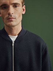 Navy Blue Texture Bomber Jacket - Image 6 of 10
