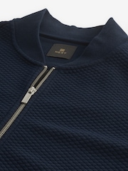 Navy Blue Texture Bomber Jacket - Image 9 of 10