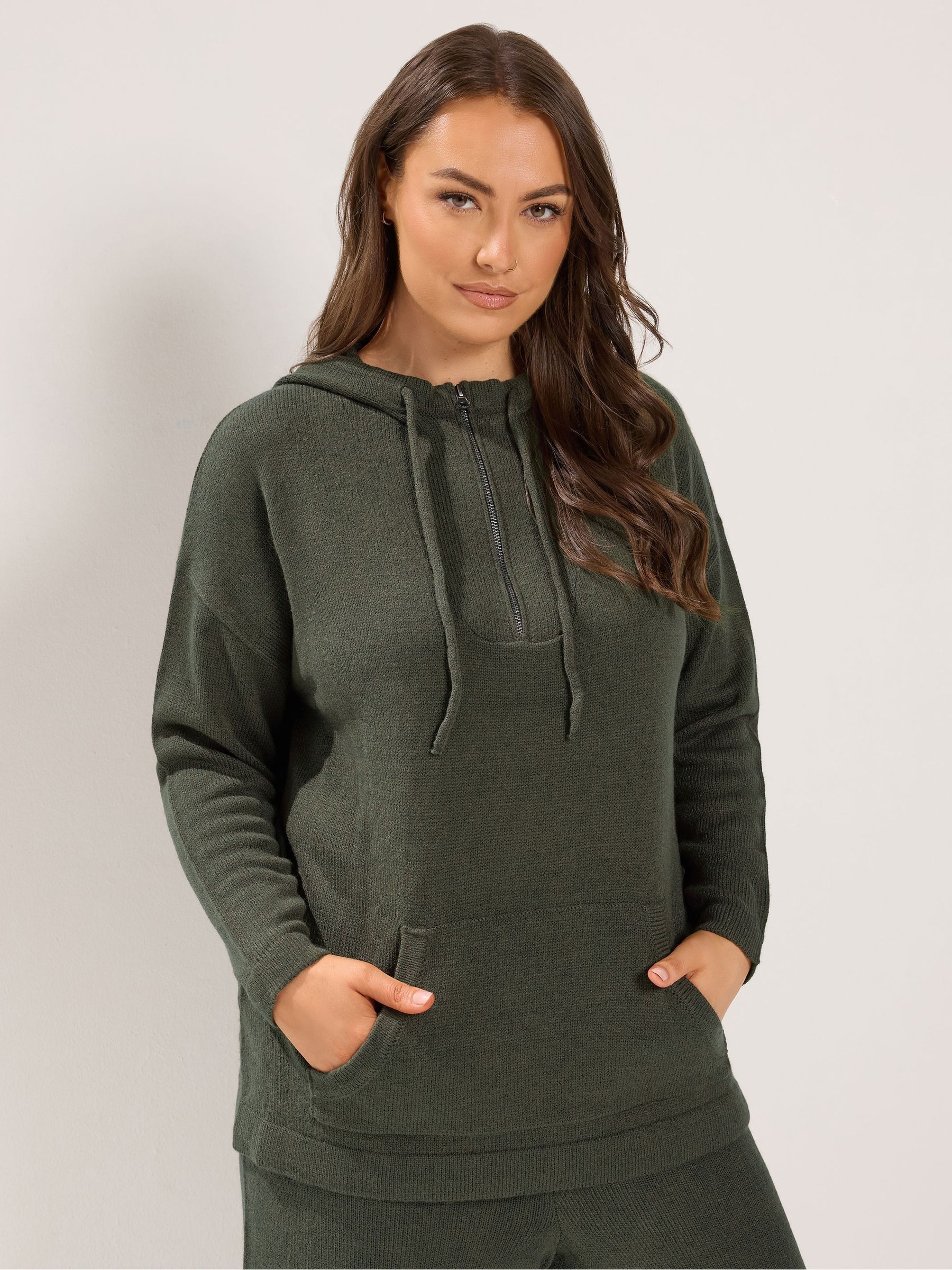 Yours Women's Green Quarter Zip Knitted Hoodie In | Size: 30-32 - Image 2