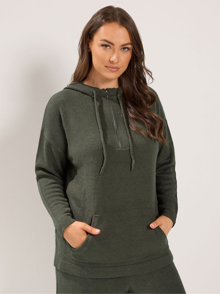 Yours Curve Green Knitted Hoodie - Image 1 of 6