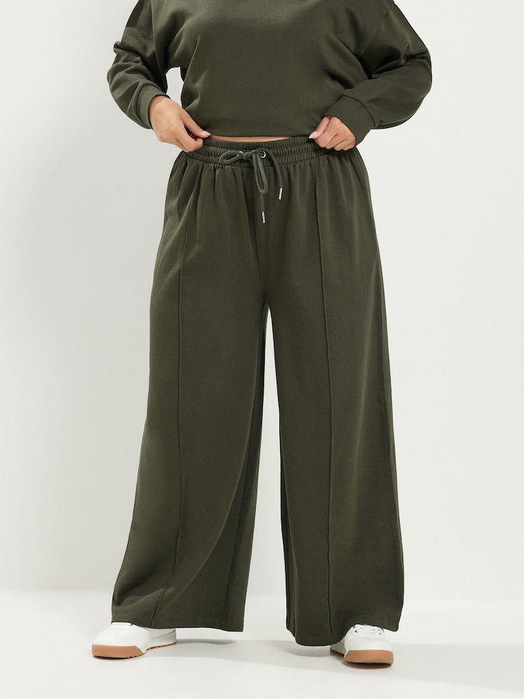 Yours Curve Green Wide Leg Joggers - Image 1 of 4