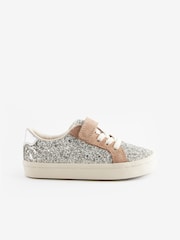 Silver Glitter Wide Fit (G) Elastic Lace Trainers - Image 1 of 5