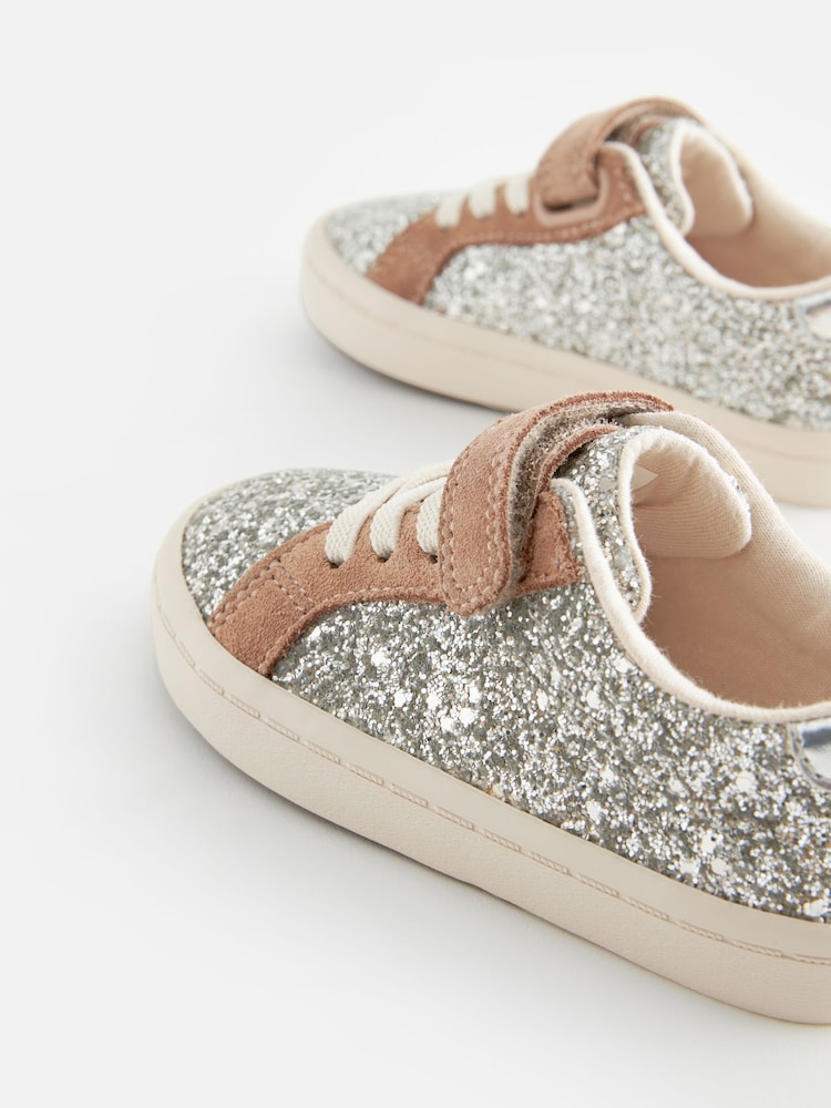 Silver Glitter Wide Fit (G) Elastic Lace Trainers - Image 2 of 5