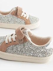 Silver Glitter Wide Fit (G) Elastic Lace Trainers - Image 3 of 5