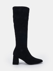 Novo Black Wide Fit Gina Block Heel Chisel Toe Stretch Knee Boots - Image 2 of 6