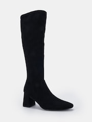 Novo Black Wide Fit Gina Block Heel Chisel Toe Stretch Knee Boots - Image 3 of 6