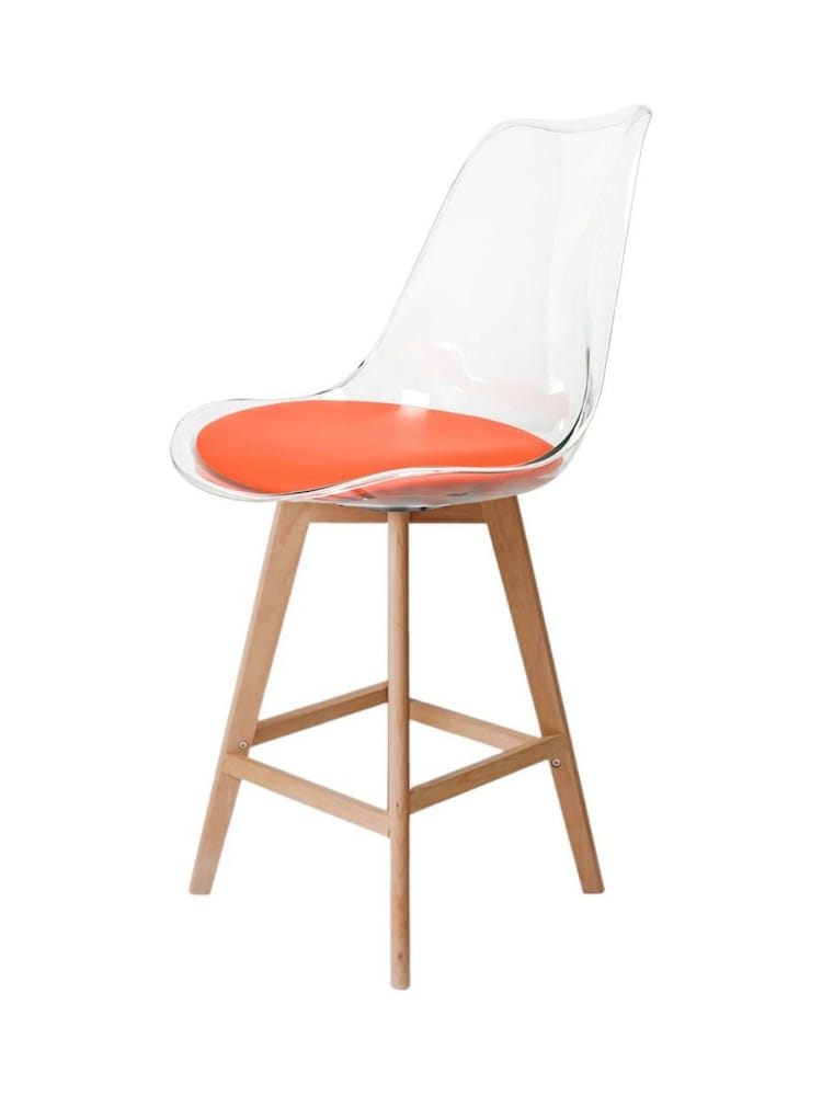 Fusion Living Orange Soho Clear Plastic Bar Stool with Light Wood Legs - Image 2 of 5 Fusion Living Orange Soho Clear Plastic Bar Stool with Light Wood Legs - Image 2 of 5