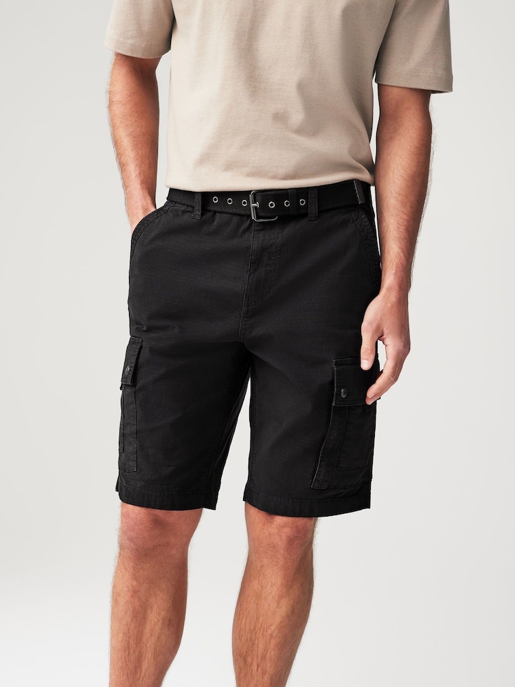 Black Belted Cargo Shorts - Image 1 of 6