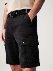 Black Belted Cargo Shorts - Image 4 of 6