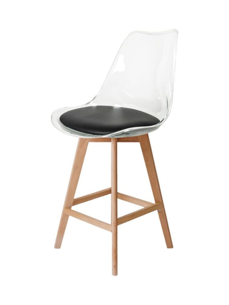 Fusion Living Black Soho Clear Plastic Bar Stool with Light Wood Legs - Image 2 of 5 Fusion Living Black Soho Clear Plastic Bar Stool with Light Wood Legs - Image 2 of 5