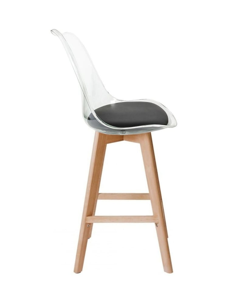 Fusion Living Black Soho Clear Plastic Bar Stool with Light Wood Legs - Image 5 of 5 Fusion Living Black Soho Clear Plastic Bar Stool with Light Wood Legs - Image 5 of 5