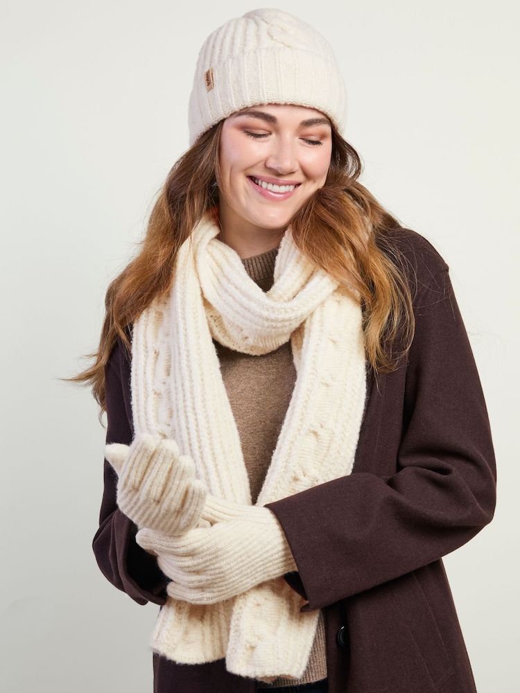 Totes Cream Chunky Brushed Knit Hat, Scarf & Gloves Set - Image 1 of 5 Totes Cream Chunky Brushed Knit Hat, Scarf & Gloves Set - Image 1 of 5