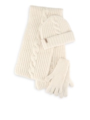 Totes Cream Chunky Brushed Knit Hat, Scarf & Gloves Set - Image 3 of 5
