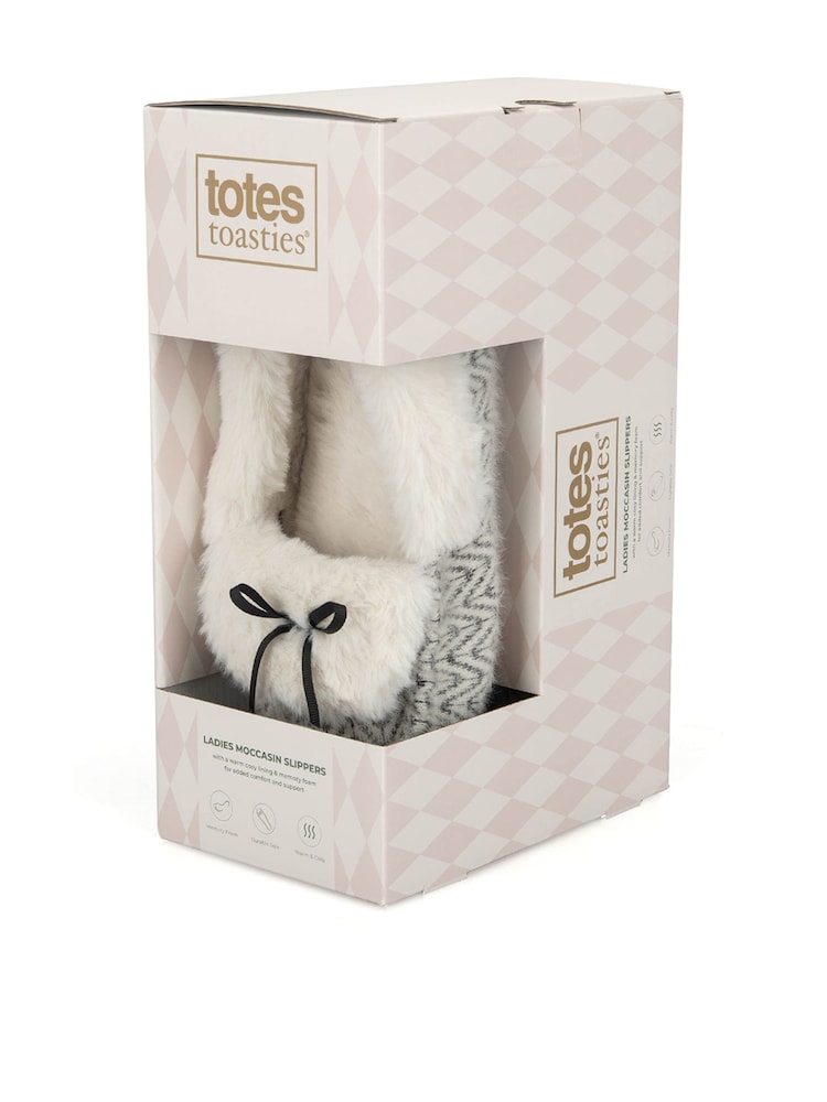 Totes Natural Patterned Knit Moccasin Slippers - Image 5 of 5