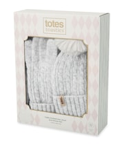 Totes Grey Cable Knitted Hat, Scarf & Gloves Set - Image 2 of 5