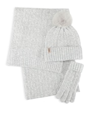 Totes Grey Cable Knitted Hat, Scarf & Gloves Set - Image 3 of 5