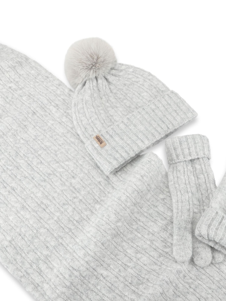 Totes Grey Cable Knitted Hat, Scarf & Gloves Set - Image 5 of 5 Totes Grey Cable Knitted Hat, Scarf & Gloves Set - Image 5 of 5