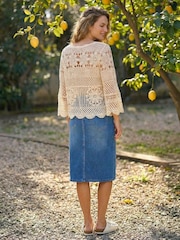 Roman Natural Crochet Knit Flared Sleeve Top - Image 3 of 4