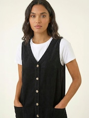 Roman Black Cotton V-Neck Button Pocket Dress - Image 3 of 6