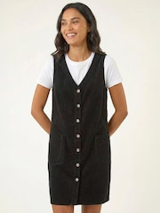 Roman Black Cotton V-Neck Button Pocket Dress - Image 5 of 6