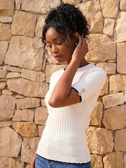Roman White Button Detail Ribbed Knit Top - Image 1 of 4