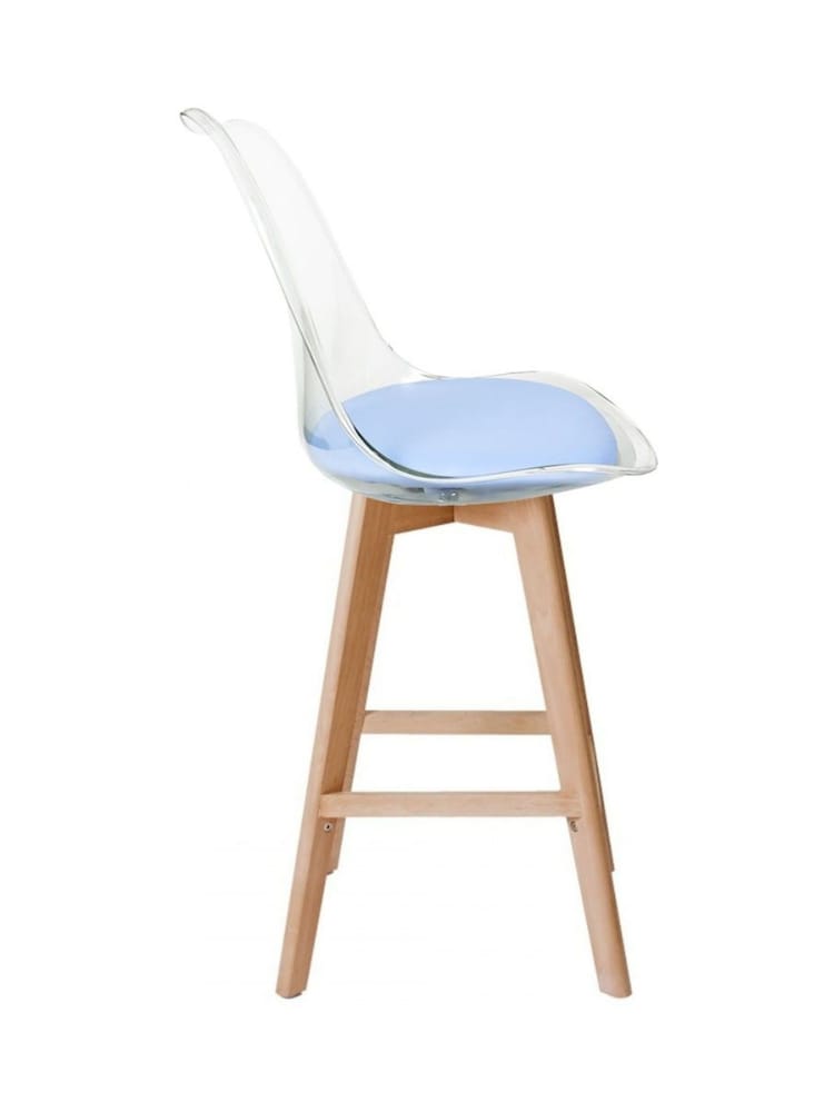 Fusion Living Set of 2 Blue Soho Clear Plastic Bar Stools with Light Wood Legs - Image 5 of 5