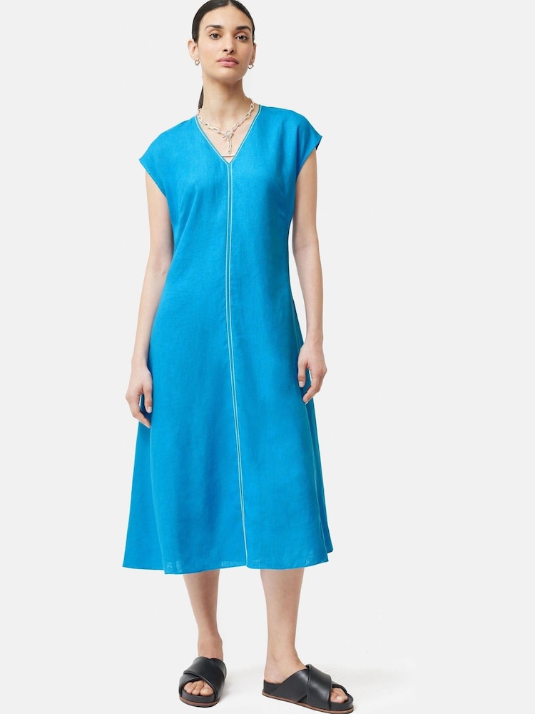Jigsaw Blue Bias Linen Midi Dress - Image 2 of 5