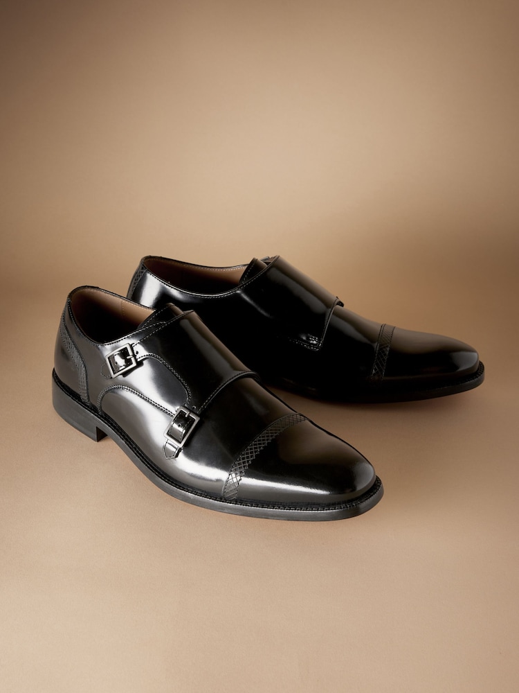Black Signature Leather Sole Double Monk Shoes - Image 1 of 5