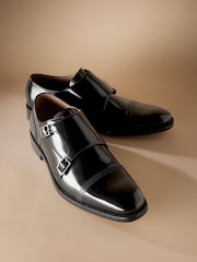 Black Signature Leather Sole Double Monk Shoes - Image 2 of 5