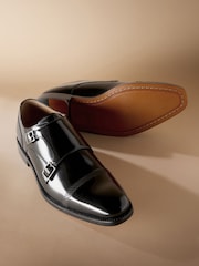 Black Signature Leather Sole Double Monk Shoes - Image 3 of 5
