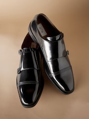Black Signature Leather Sole Double Monk Shoes - Image 4 of 5