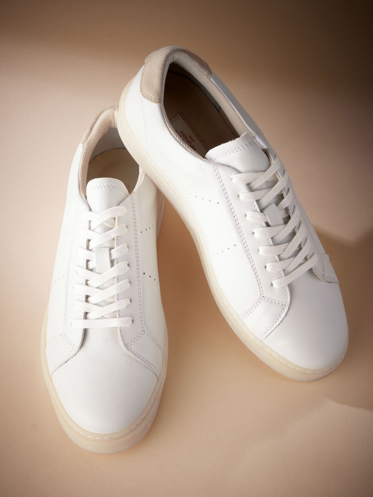 White Signature Leather Trainers - Image 3 of 6