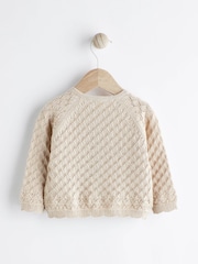 Neutral Baby Pointelle 100% Cotton Knitted Cardigan (0mths-2yrs) - Image 2 of 7